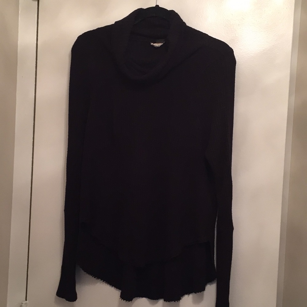 Free People Waffle Weave Black  Cowl Neck Tunic